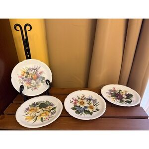 Rochard Limoges France Floral Porcelain Bread Butter Plates Set of 4 Scalloped